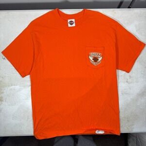 Harley Davidson Voodoo New Orleans T-Shirt Orange Pocket Tee Mens L Y2K